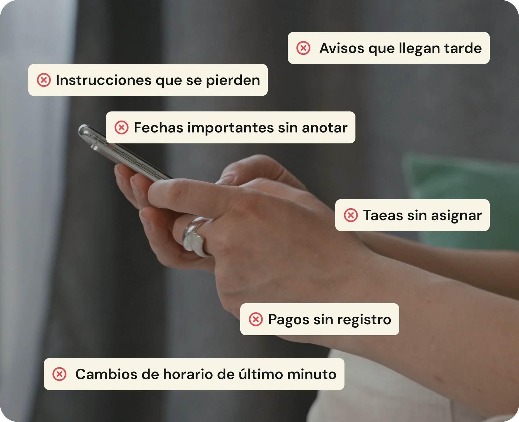 Pendientes, mensajes y cambios del hogar dispersos